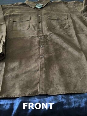 SHIRT, FAUX SUEDE, DARK BROWN, SIZE 4XL, LONG SLEEVES WITH BUTTON CUFFS, CHEST